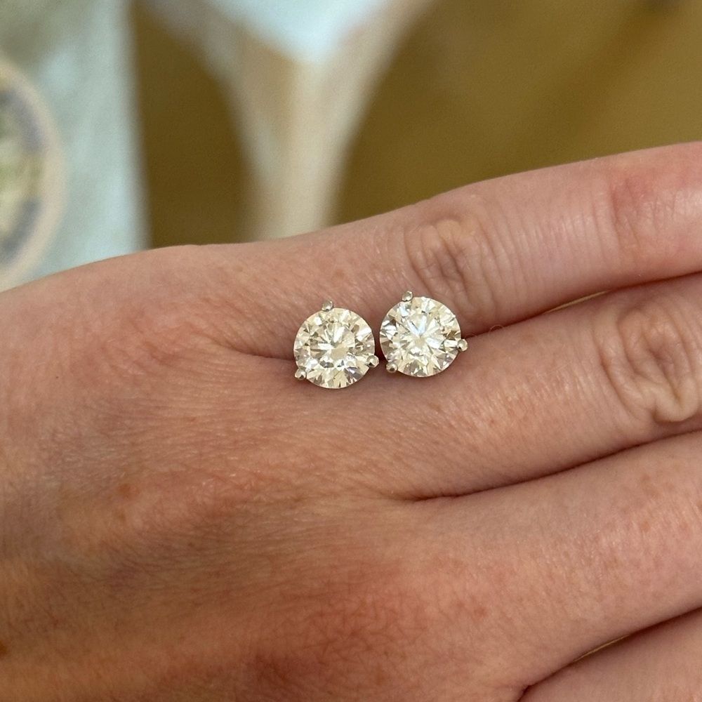 14k Gold 3.04 CTW Lab Grown Diamond Stud Earrings, Martini Setting